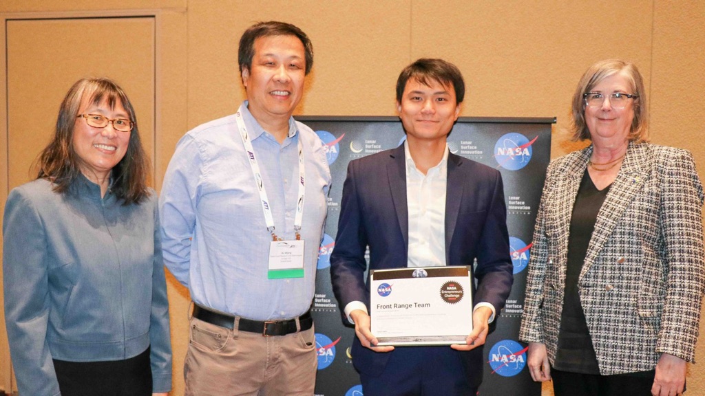 Xu Wang alongside other members of the winning team for the 2023 NASA Entrepreneurs Challenge